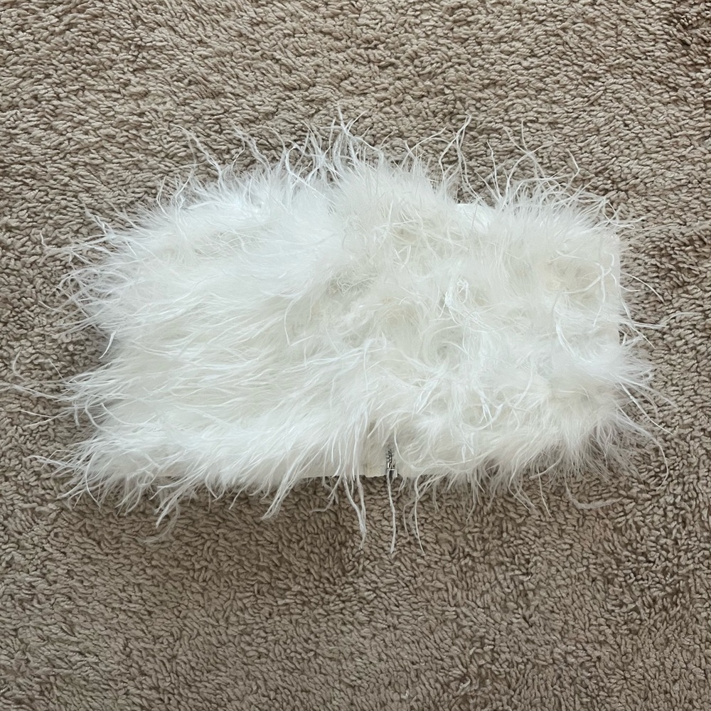 12th Tribe White Feathered Faux Fur Tube Top
